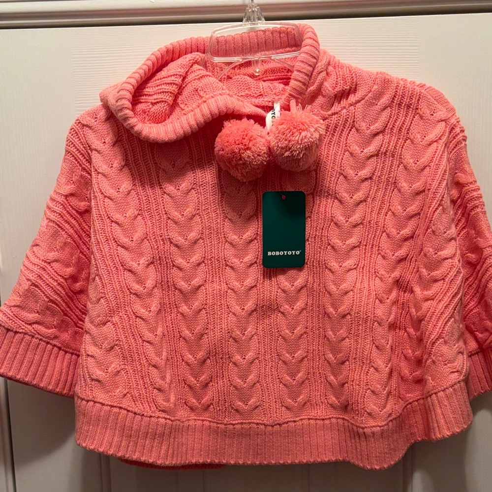 NWT BOBOYOYO Cape for girls hooded cable knit Poncho